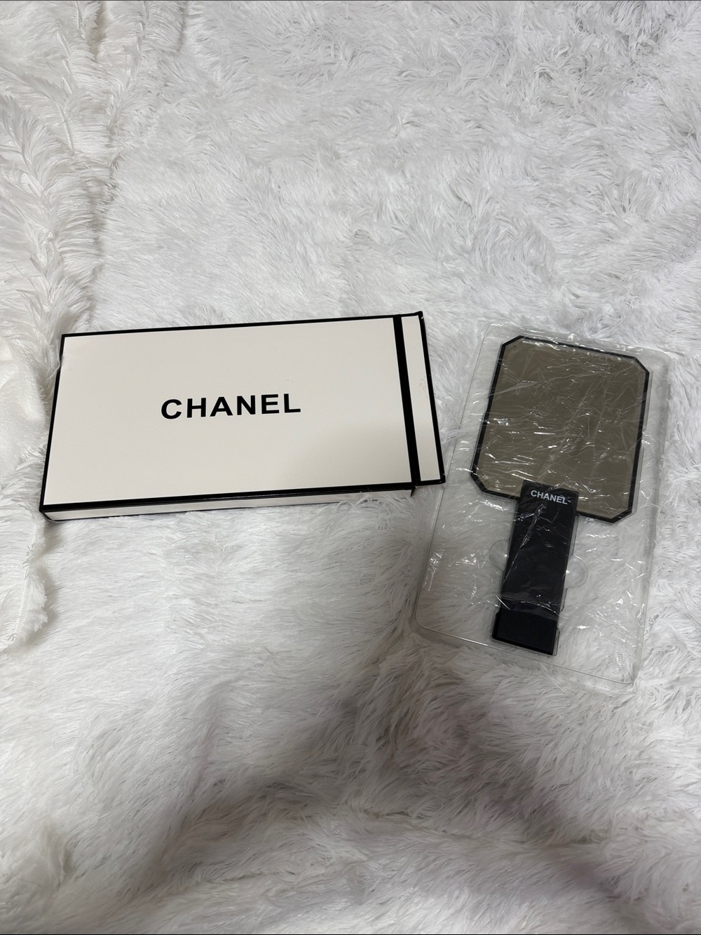CHANEL Beaute Black and White Hand Mirror with Signature Logo